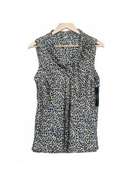 NWT Tahari Arthur Levine Sleeveless Blouse L Blue Yellow Black Shell Work Career